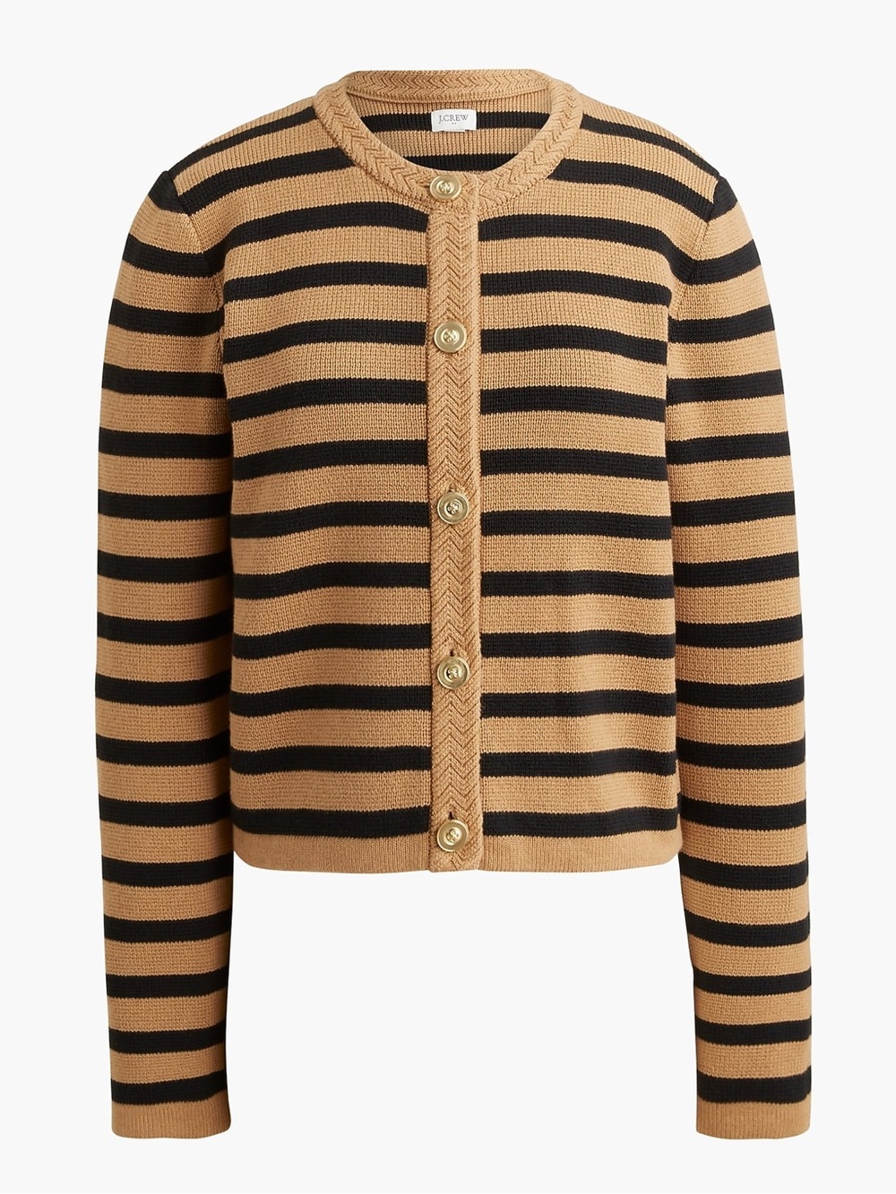 J. Crew Black and Tan Striped Button-Front Cardigan